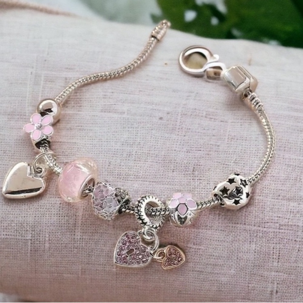 New Silver and Pink Charm Bracelet - Picture 2 of 5